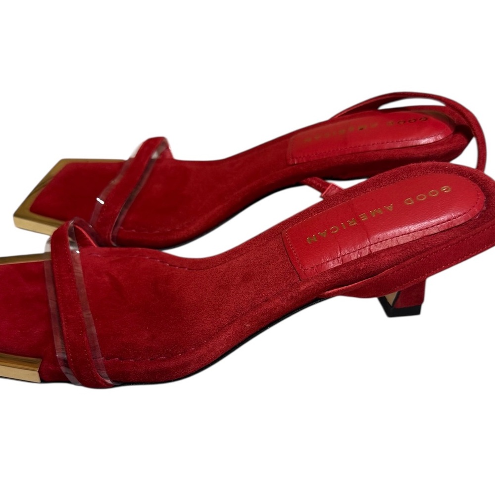 Good American Red Suede Standout Square Toe Slingback Heels - Picture 5 of 7